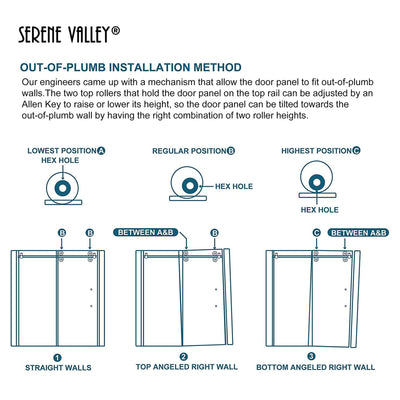 Serene Valley 72 x 74 Inch Big Roller Frameless Sliding Shower Door, Chrome
