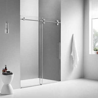 Serene Valley 72 x 74" Big Roller Frameless Sliding Shower Door, Brushed Nickel - VMInnovations