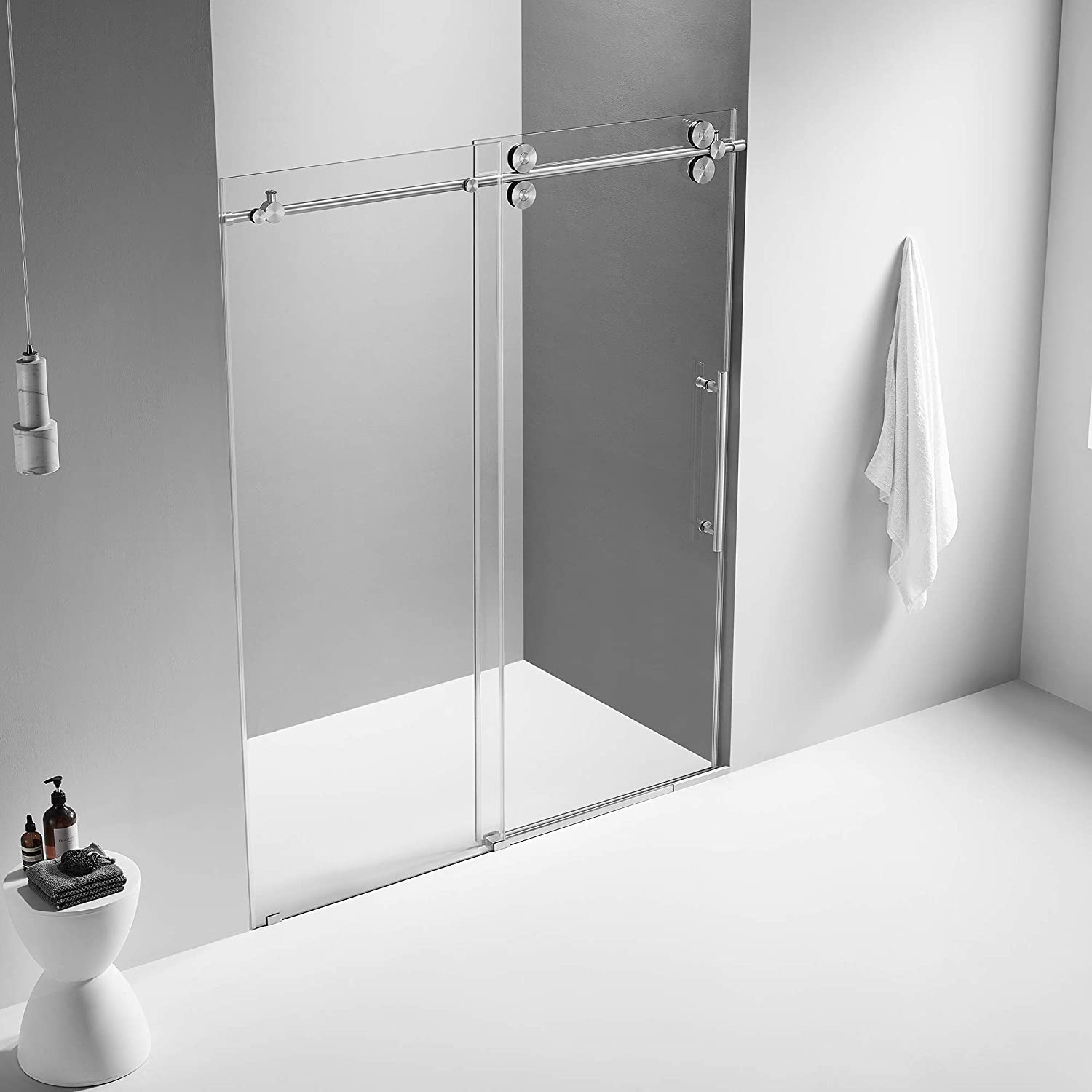 Serene Valley 72 x 74" Big Roller Frameless Sliding Shower Door, Brushed Nickel - VMInnovations