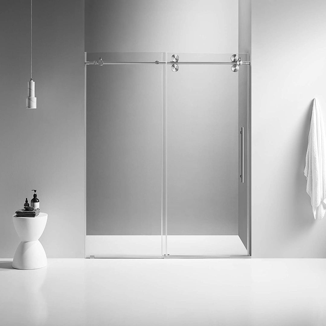 Serene Valley 72 x 74" Big Roller Frameless Sliding Shower Door, Brushed Nickel