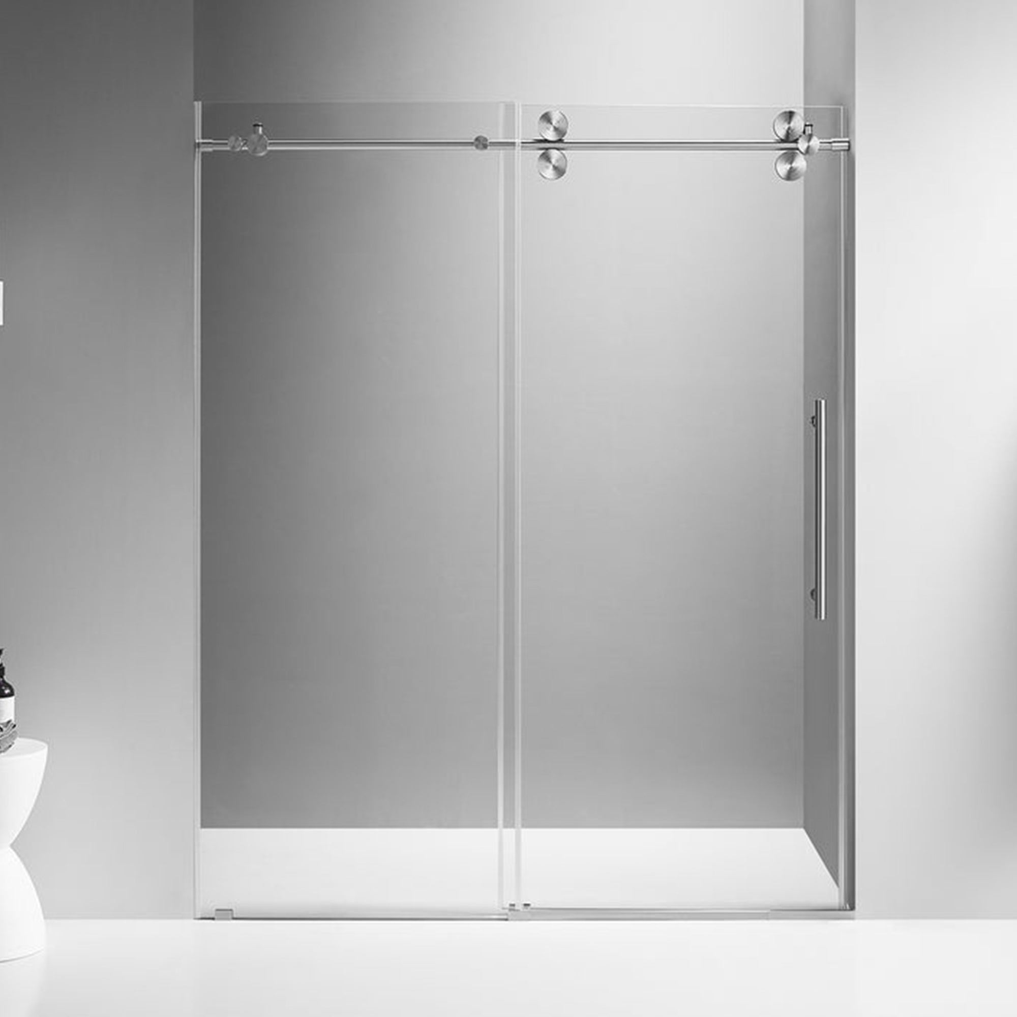 Serene Valley 60 x 74" Big Roller Frameless Sliding Shower Door, Brushed Nickel