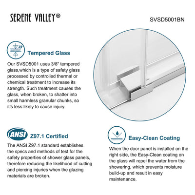 Serene Valley 60 x 74" Big Roller Frameless Sliding Shower Door, Brushed Nickel