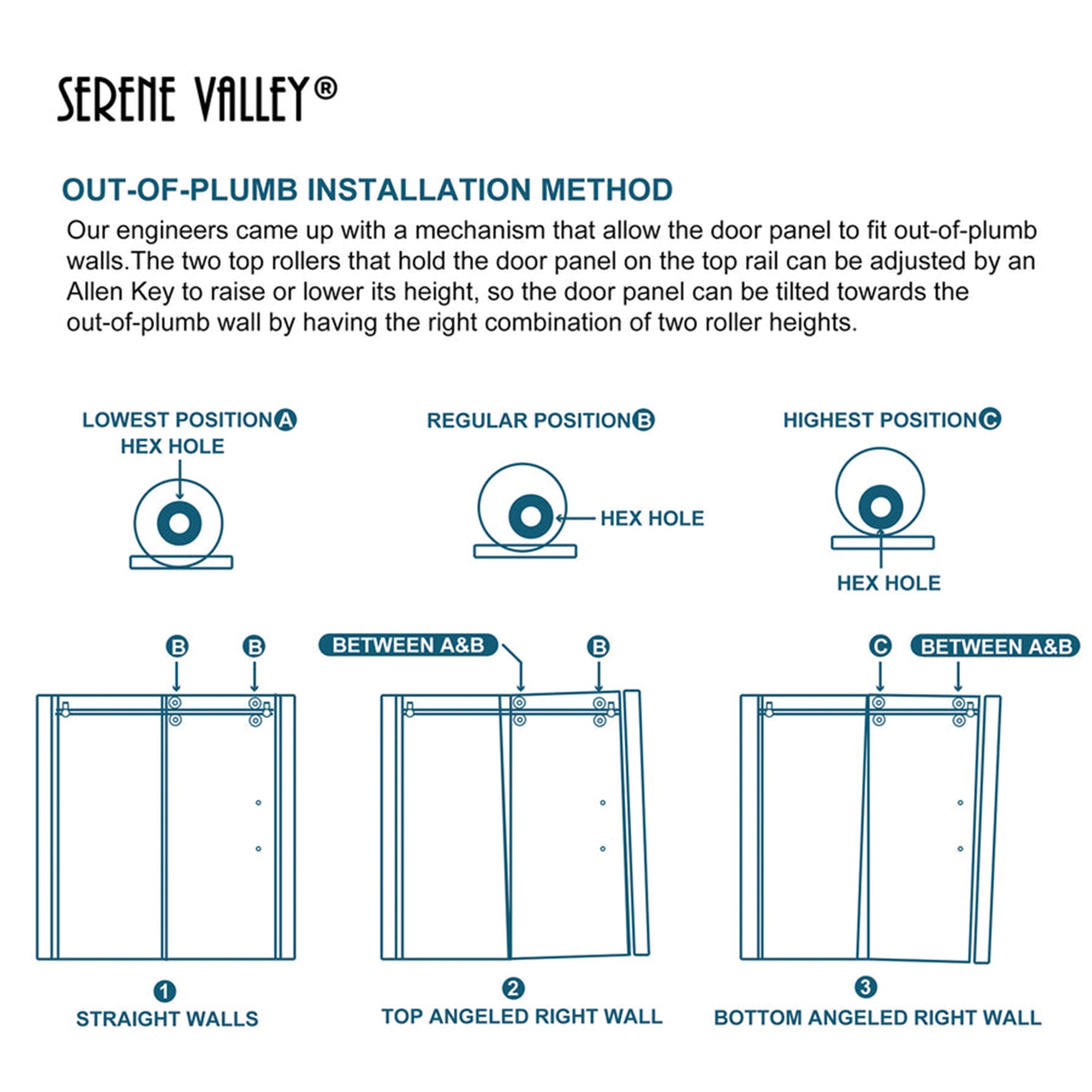 Serene Valley 60 x 74" Big Roller Frameless Sliding Shower Door, Brushed Nickel
