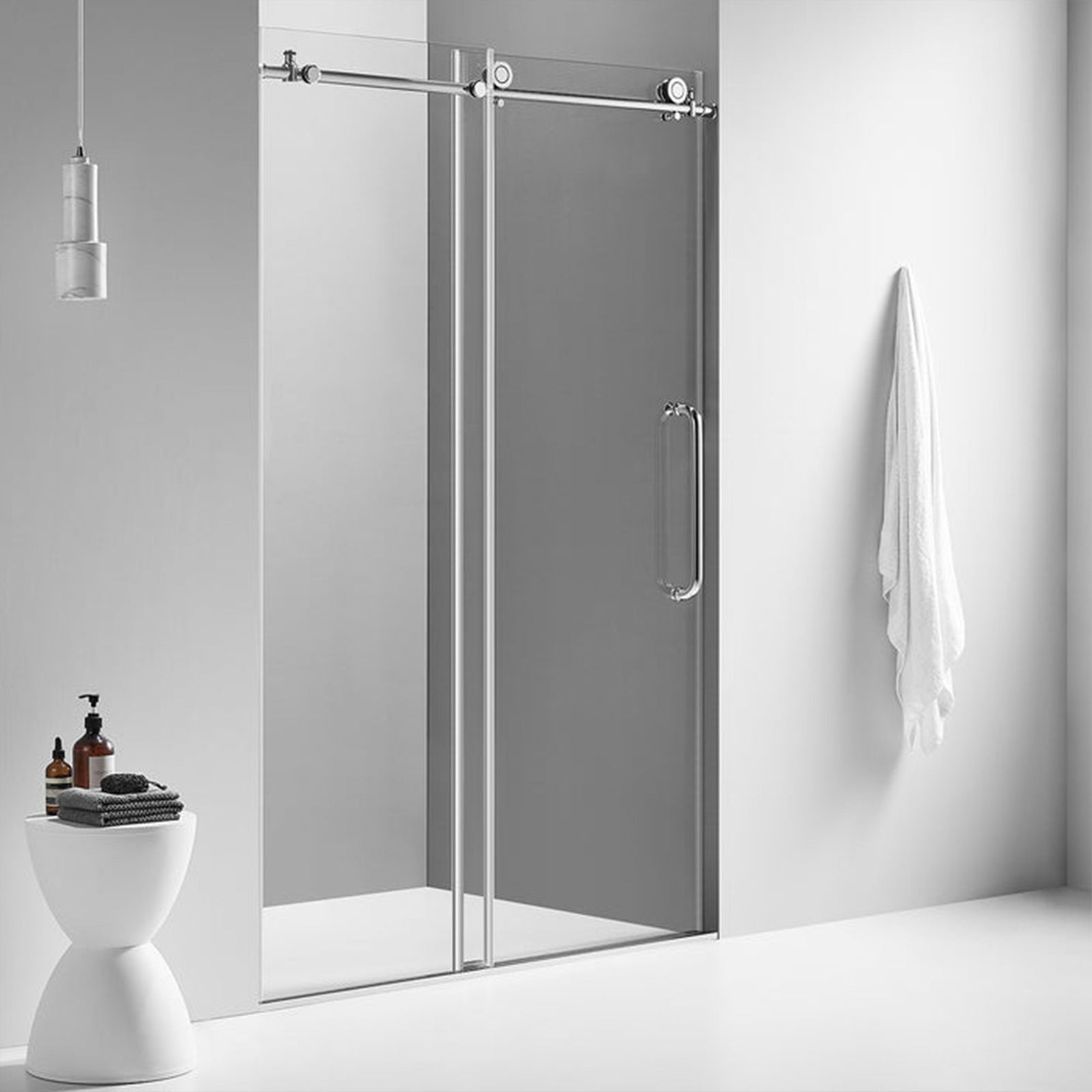 Serene Valley 60 x 66 Inch Square Rail Frameless Sliding Shower Door, Chrome - VMInnovations
