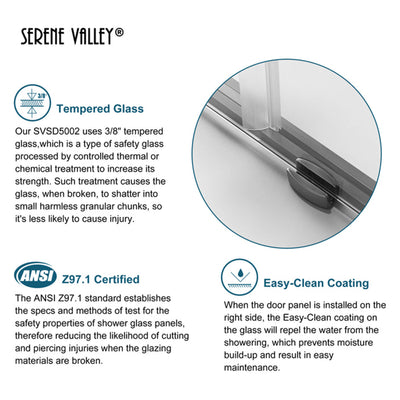 Serene Valley 60"x66" Square Rail Frameless Sliding Shower Door,Chrome(Open Box) - VMInnovations
