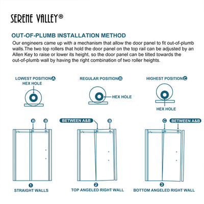 Serene Valley 60 x 66 Inch Square Rail Frameless Sliding Shower Door, Chrome