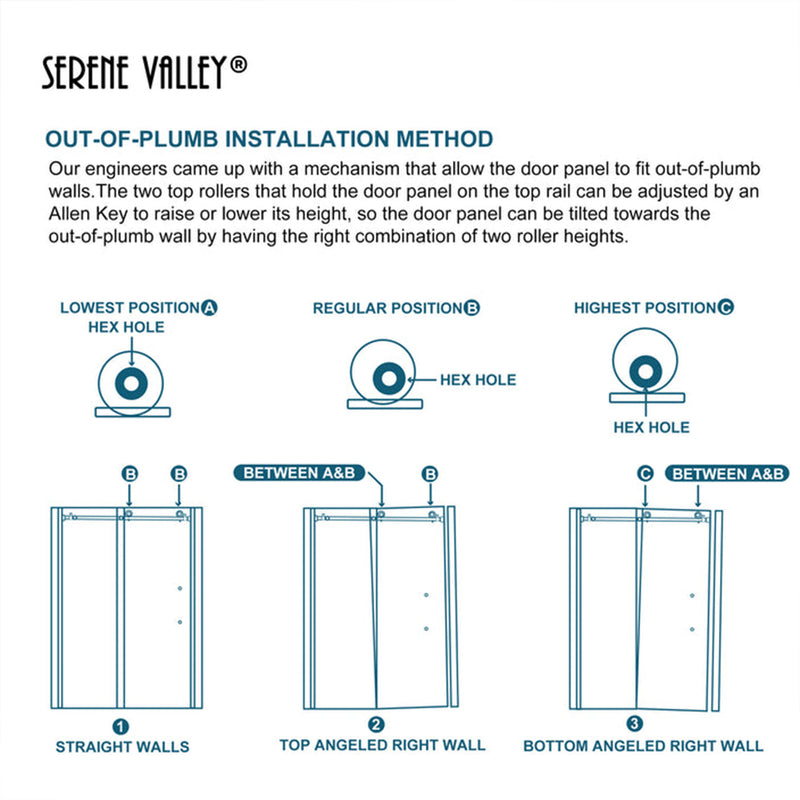 Serene Valley 60"x66" Square Rail Frameless Sliding Shower Door,Chrome(Open Box)