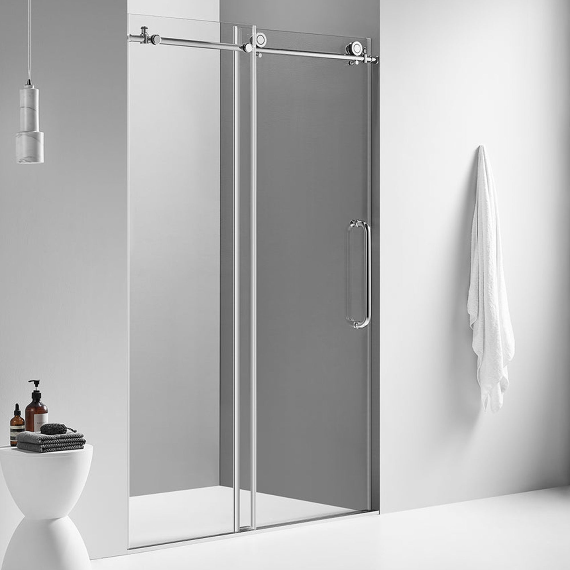 Serene Valley 72 x 76 Inch Big Roller Frameless Sliding Shower Door, (Open Box)