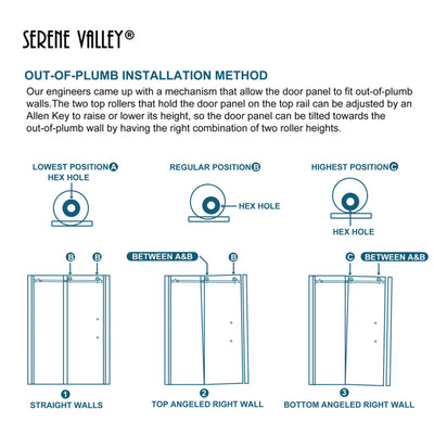 Serene Valley 72 x 76 Inch Big Roller Frameless Sliding Shower Door, (Open Box)