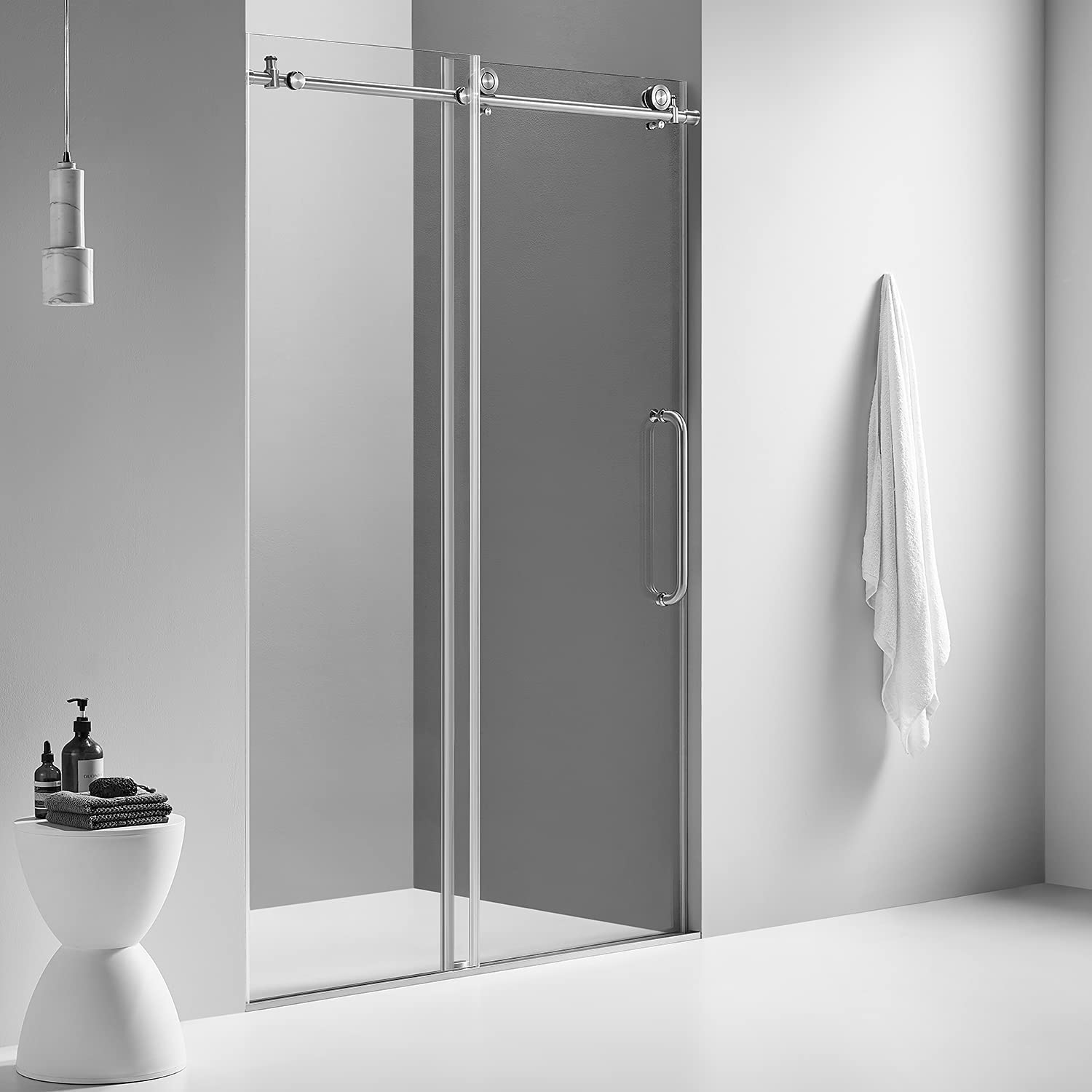 Serene Valley 60 x 66" Big Roller Frameless Sliding Shower Door, Brushed Nickel - VMInnovations