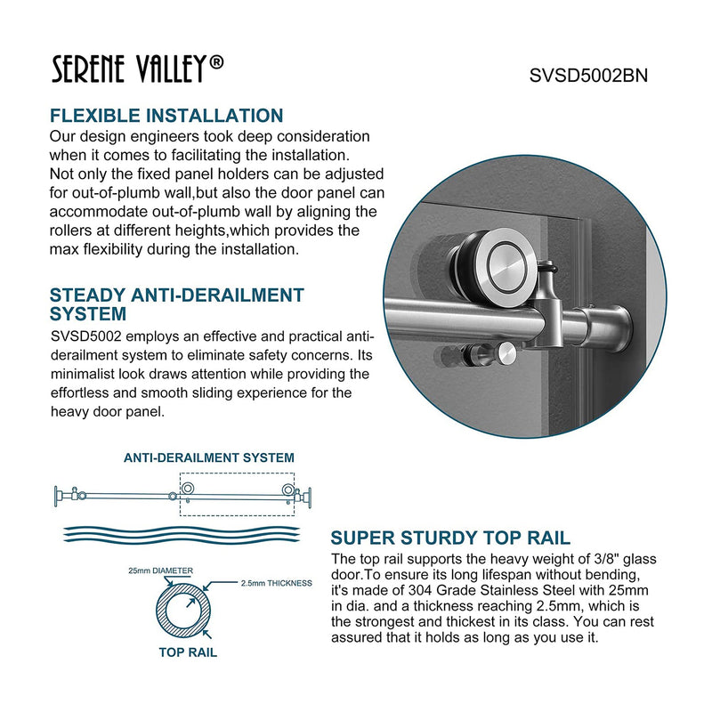 Serene Valley 60x66" Big Roller Frameless Sliding Shower Door, Nickel(Used)