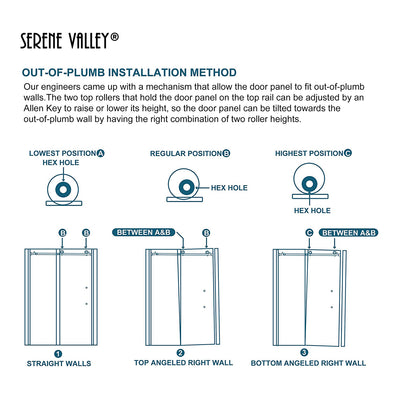 Serene Valley 60 x 66" Big Roller Frameless Sliding Shower Door, Brushed Nickel - VMInnovations