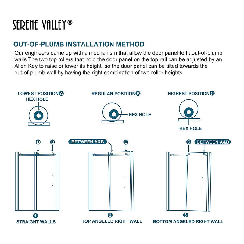 Serene Valley 60x66" Big Roller Frameless Sliding Shower Door, Nickel(Used)