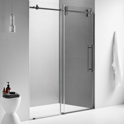 Serene Valley 48 x 74 Inch Big Roller Frameless Sliding Shower Door, Matte Black