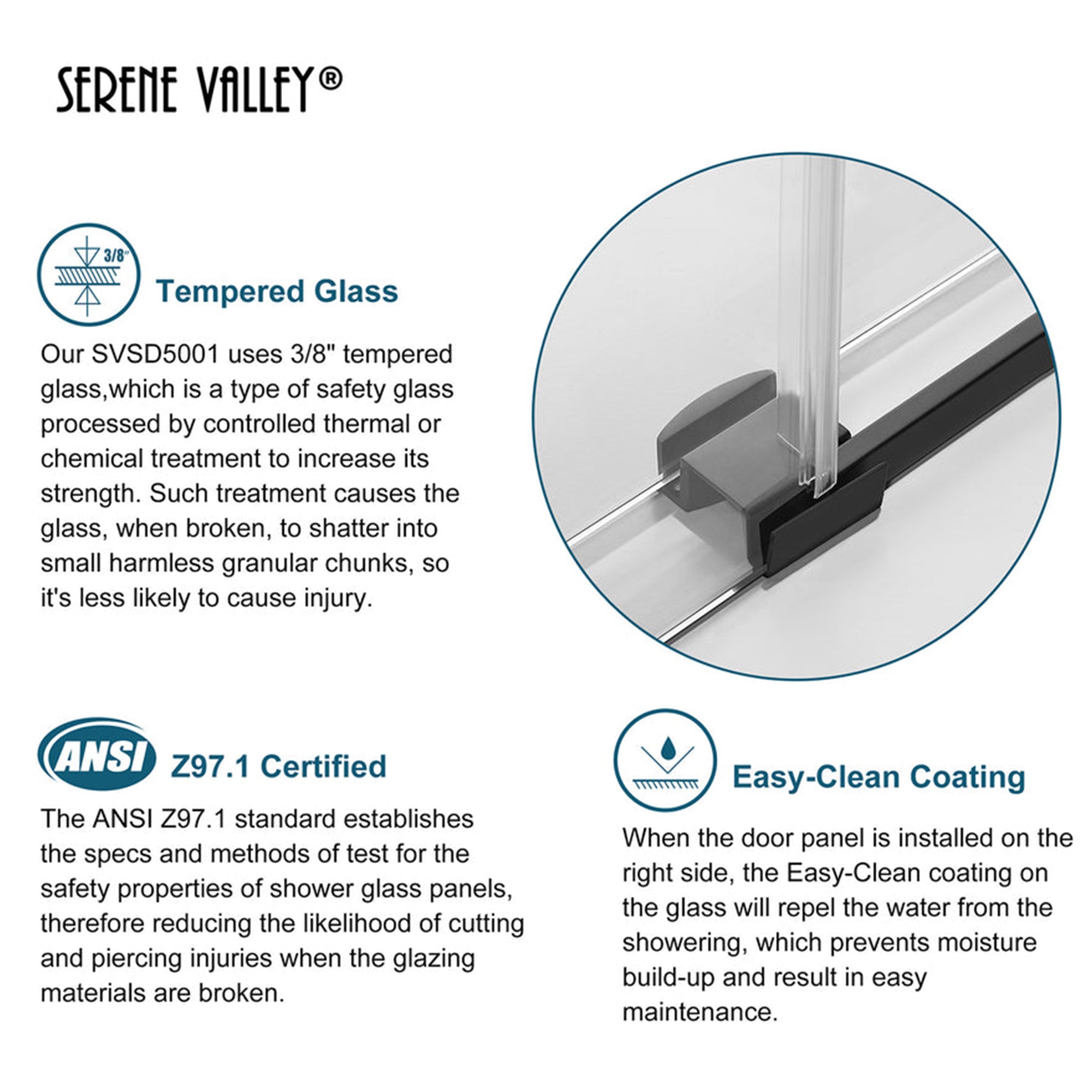 Serene Valley 48 x 74 Inch Big Roller Frameless Sliding Shower Door, Matte Black