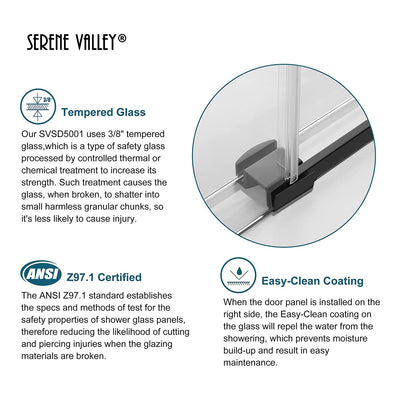 Serene Valley 60 x 74 Inch Big Roller Frameless Sliding Shower Door, Matte Black - VMInnovations