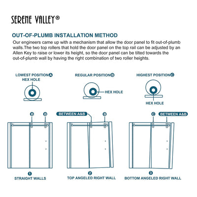 Serene Valley 60 x 74 Inch Big Roller Frameless Sliding Shower Door, Matte Black - VMInnovations