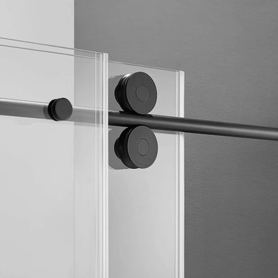 Serene Valley 60 x 74 Inch Big Roller Frameless Sliding Shower Door, Matte Black - VMInnovations