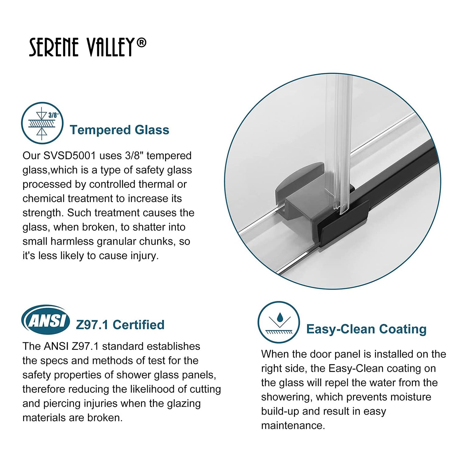 Serene Valley 72 x 74 Inch Big Roller Frameless Sliding Shower Door, Matte Black