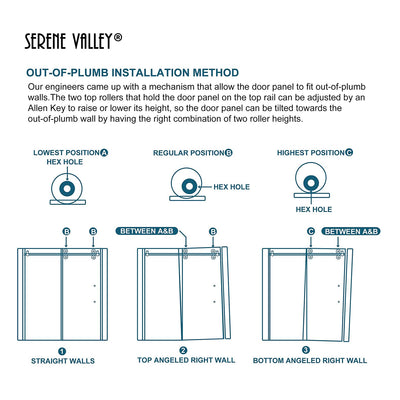 Serene Valley 72 x 74 Inch Big Roller Frameless Sliding Shower Door, Matte Black