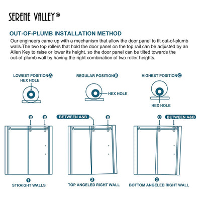 Serene Valley 52 x 74 Inch Big Roller Frameless Sliding Shower Door, Matte Black - VMInnovations