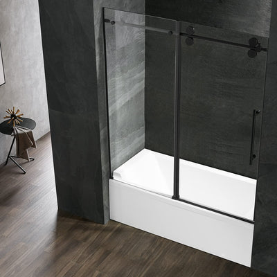 Serene Valley 60 x 66 Inch Big Roller Frameless Sliding Shower Door, Matte Black