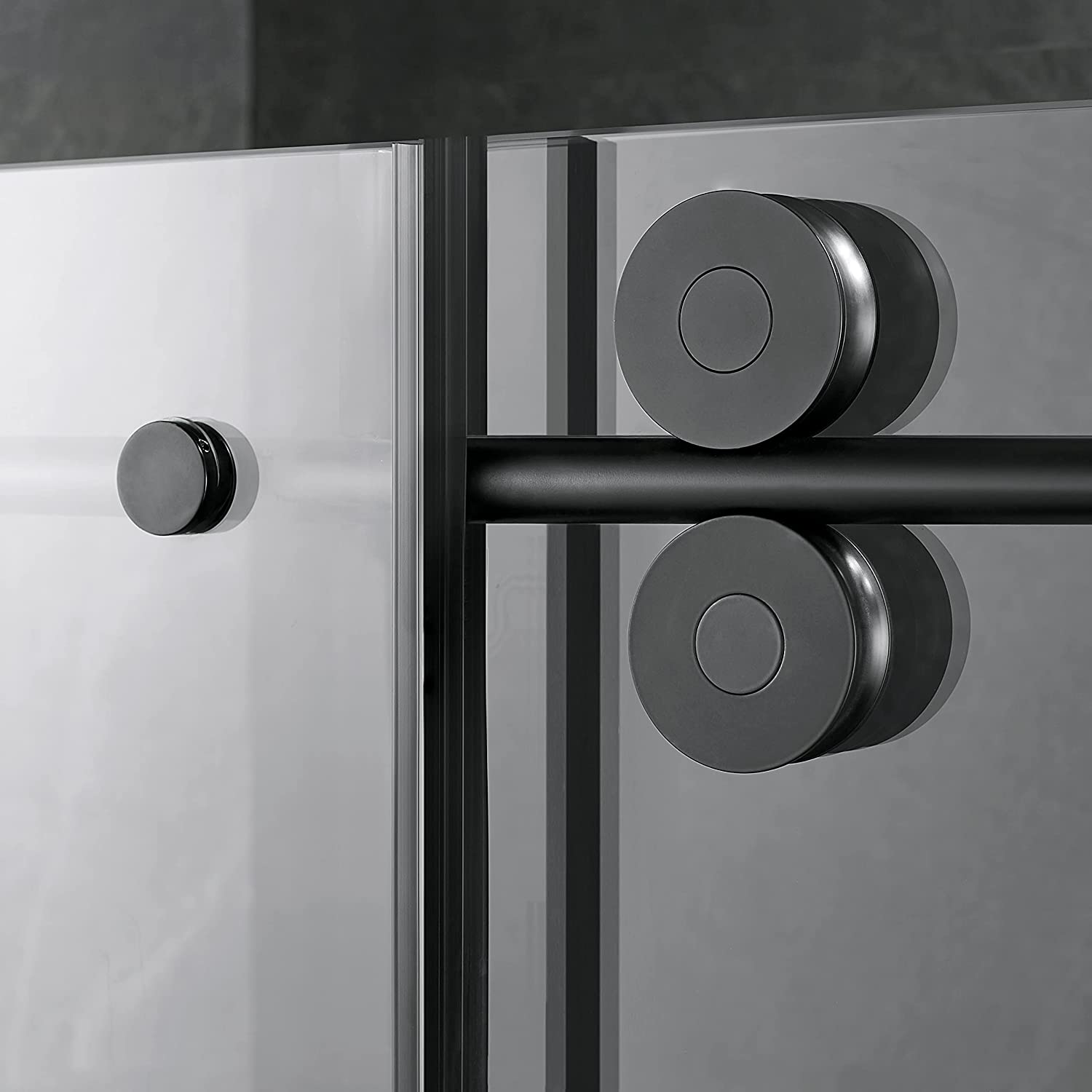 Serene Valley 60 x 66 Inch Big Roller Frameless Sliding Shower Door, Matte Black