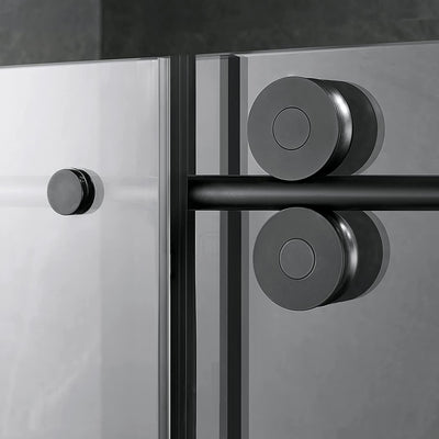Serene Valley 60 x 66 Inch Big Roller Frameless Sliding Shower Door, Matte Black