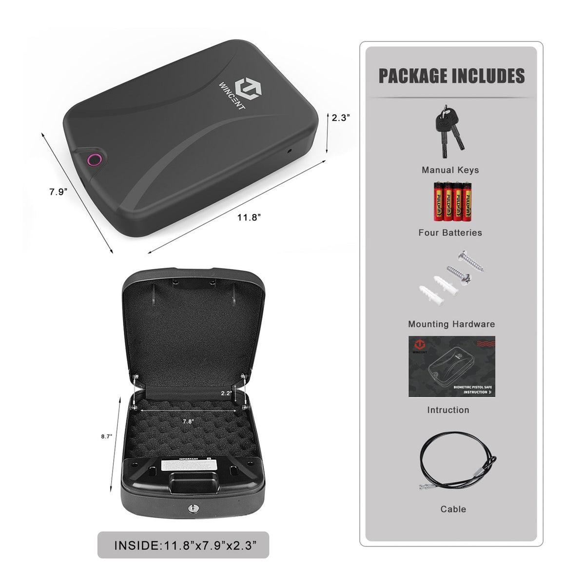 WINCENT Portable Gun Safe for Handguns with Fingerprint Scanner and LED Light - VMInnovations