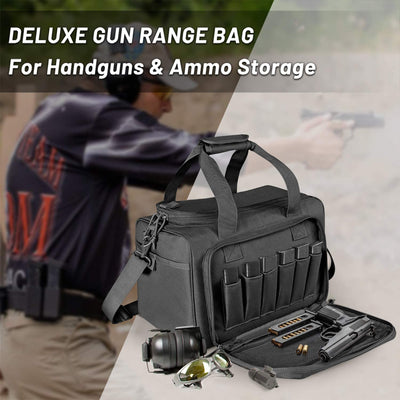 WINCENT Tactical Gun Range Bag with Magazine Slots for Handguns and Ammo, Black - VMInnovations