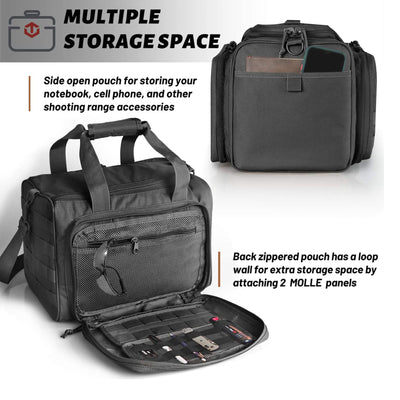 WINCENT Tactical Gun Range Bag with Magazine Slots for Handguns and Ammo, Black - VMInnovations