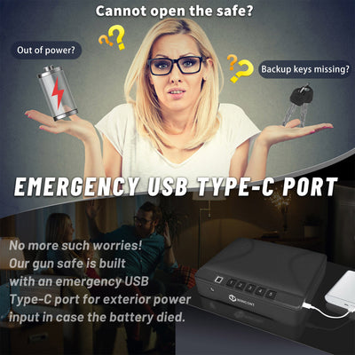 WINCENT P2BK Portable Gun Safe for Handguns with Fingerprint Scanner and LED Light - VMInnovations
