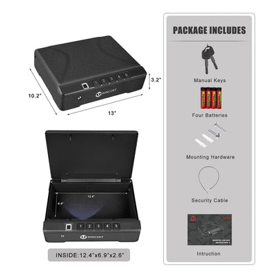 WINCENT P2BK Portable Gun Safe for Handguns with Fingerprint Scanner and LED Light - VMInnovations