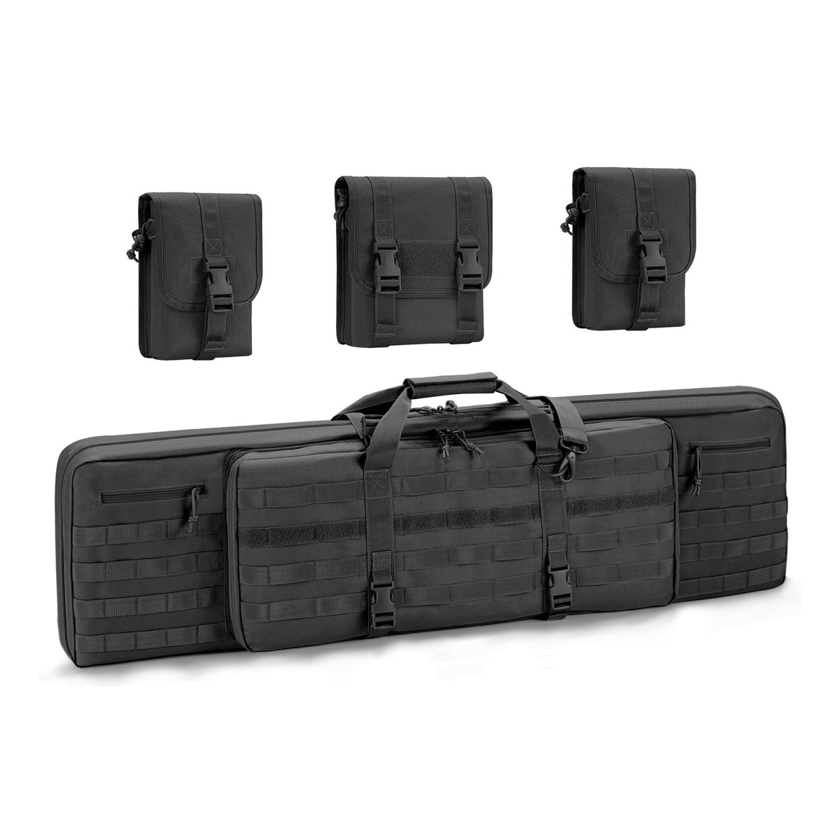 WINCENT 42 Inch Padded Tactical Double Long Rifle Bag w/ Exterior Pockets, Black - VMInnovations