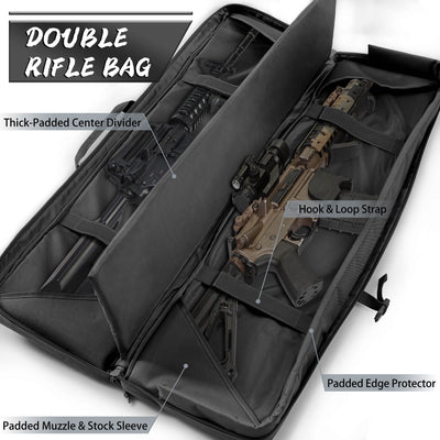 WINCENT 36 Inch Padded Tactical Double Long Rifle Bag w/ Exterior Pockets, Black - VMInnovations