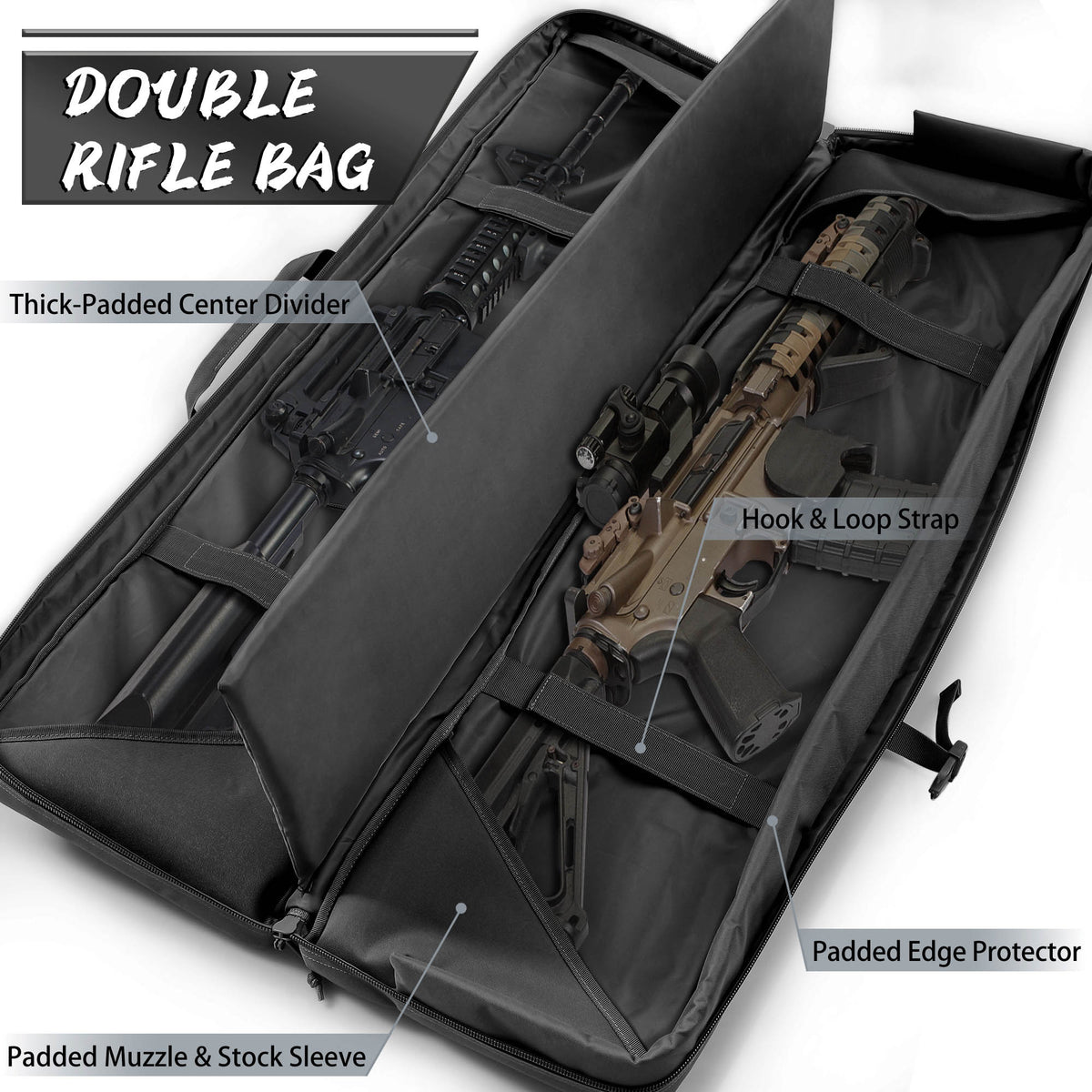 WINCENT 46 Inch Padded Tactical Double Long Rifle Bag w/ Exterior Pockets, Black - VMInnovations