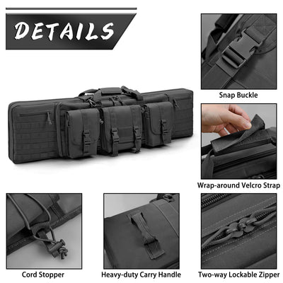 WINCENT 36 Inch Padded Tactical Double Long Rifle Bag w/ Exterior Pockets, Black - VMInnovations