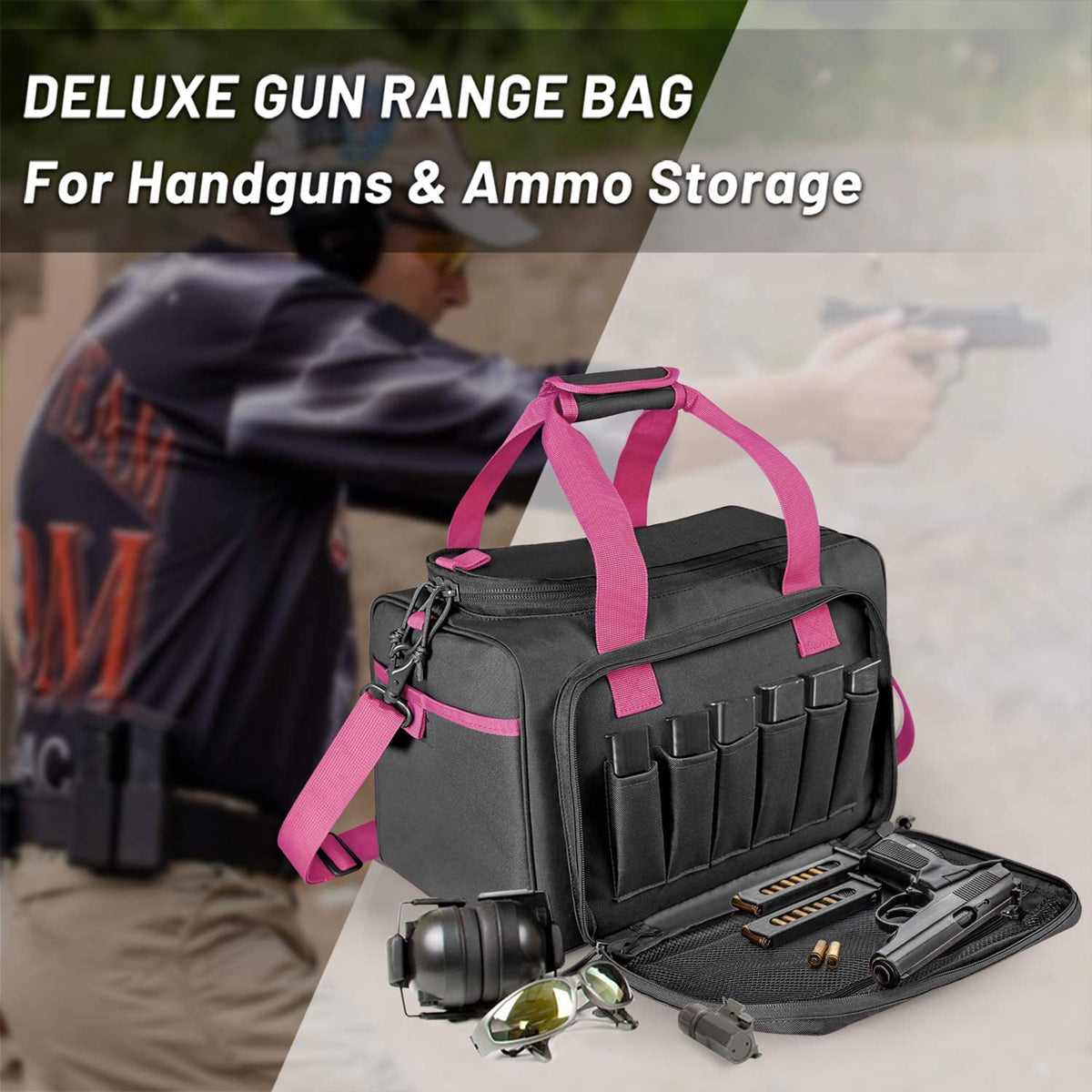 WINCENT Tactical Gun Range Bag with Magazine Slots for Handguns and Ammo, Pink - VMInnovations