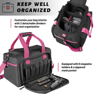 WINCENT Tactical Gun Range Bag with Magazine Slots for Handguns and Ammo, Pink - VMInnovations