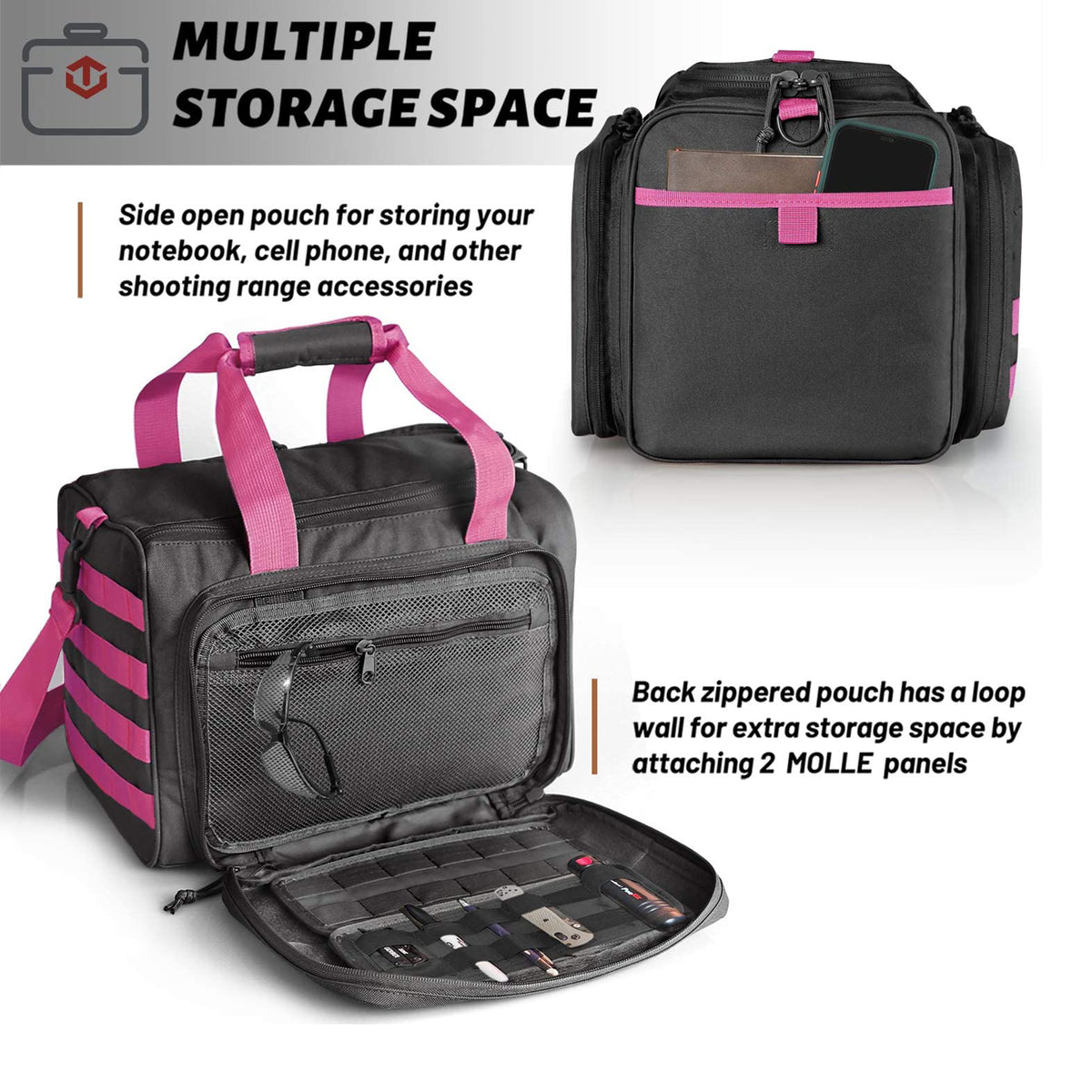 WINCENT Tactical Gun Range Bag with Magazine Slots for Handguns and Ammo, Pink - VMInnovations