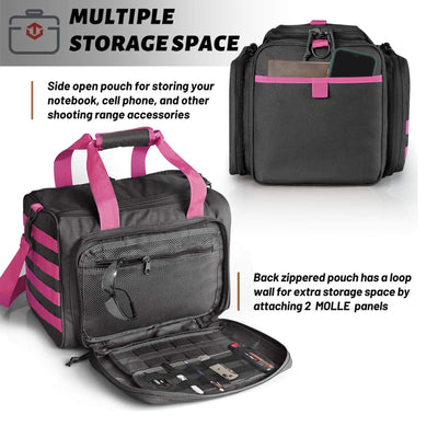 WINCENT Tactical Gun Range Bag with Magazine Slots for Handguns and Ammo, Pink - VMInnovations