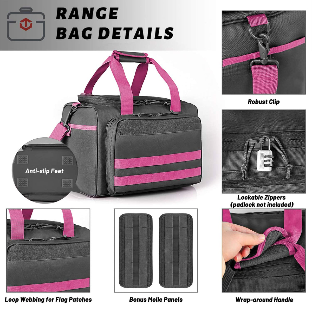 WINCENT Tactical Gun Range Bag with Magazine Slots for Handguns and Ammo, Pink - VMInnovations