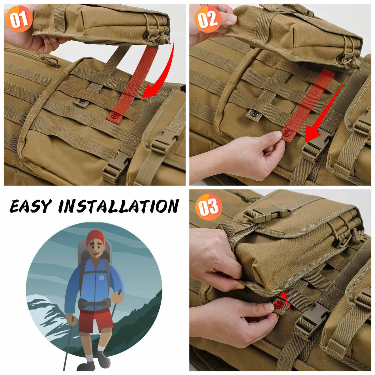 WINCENT 42 Inch Padded Tactical Double Long Rifle Bag w/ Exterior Pockets, Tan - VMInnovations