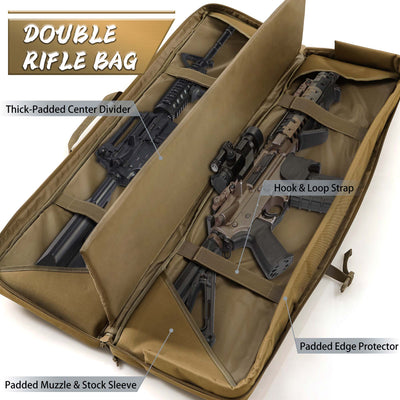 WINCENT 46 Inch Padded Tactical Double Long Rifle Bag w/ Exterior Pockets, Tan - VMInnovations