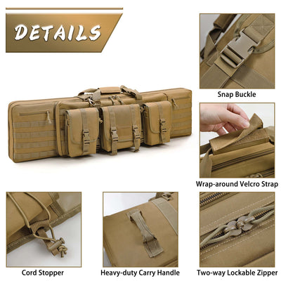 WINCENT 46 Inch Padded Tactical Double Long Rifle Bag w/ Exterior Pockets, Tan - VMInnovations