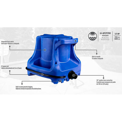 Little Giant 14942691 Automatic Excess Water Pump for Swimming Pool Covers, Blue
