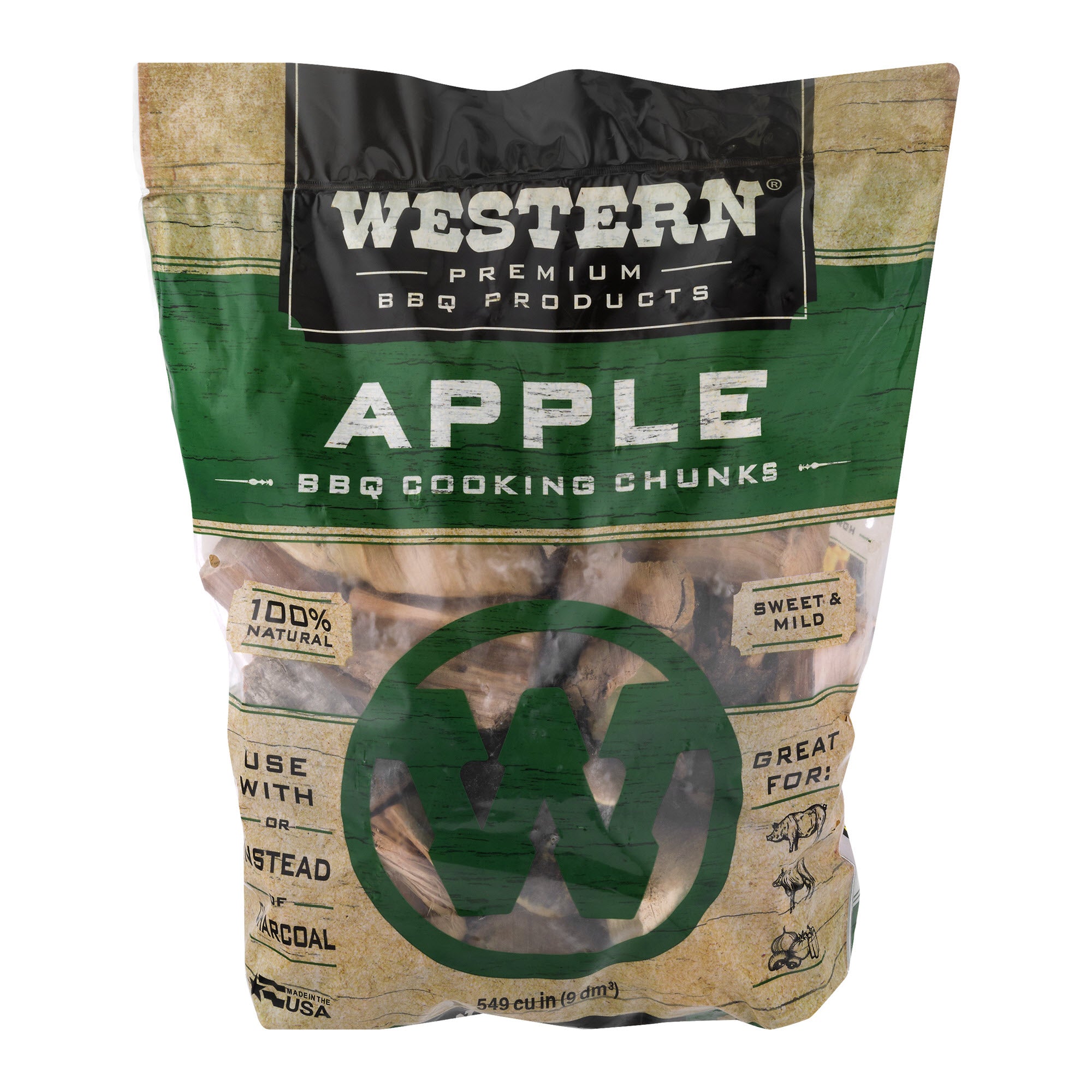 Western BBQ 549 Cu In Premium Apple Wood BBQ Grill/Smoker Cooking Chips (2 Pack)
