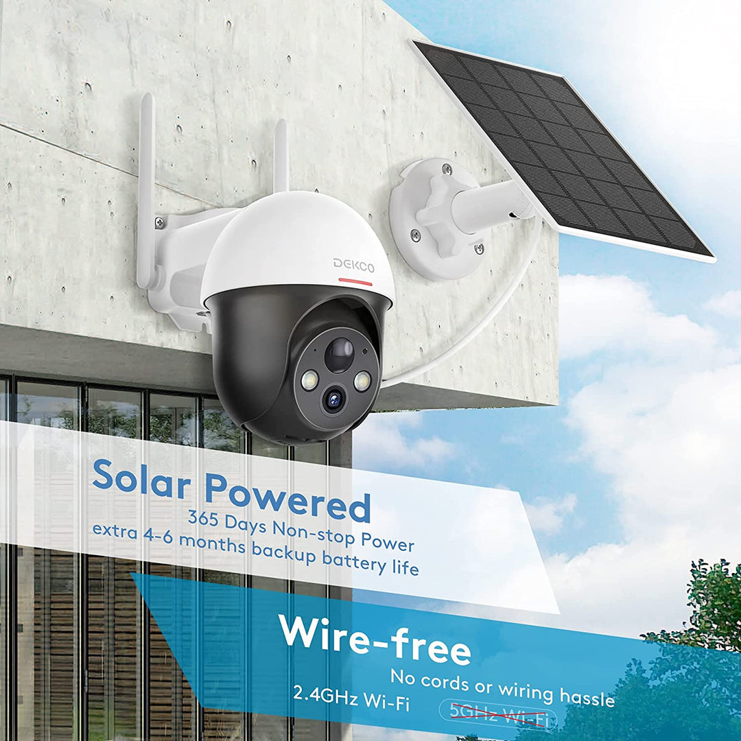 DEKCO WiFi Rotating Outdoor SolarDome Home Security Camera MotionAlarm(Open Box)