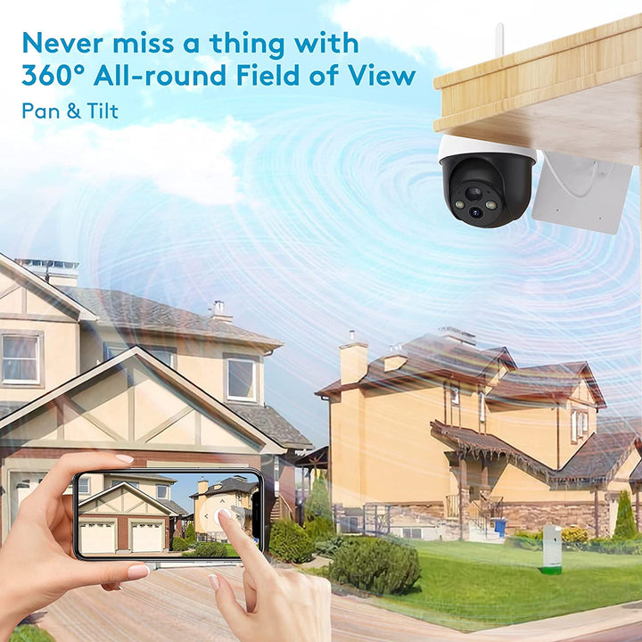 DEKCO WiFi Rotating Outdoor SolarDome Home Security Camera MotionAlarm(Open Box)