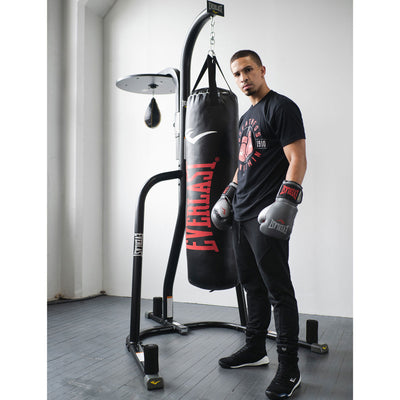 Everlast 2 Station Bag Stand, Powercore 100lb Hanging Bag, & 16 Oz Boxing Gloves